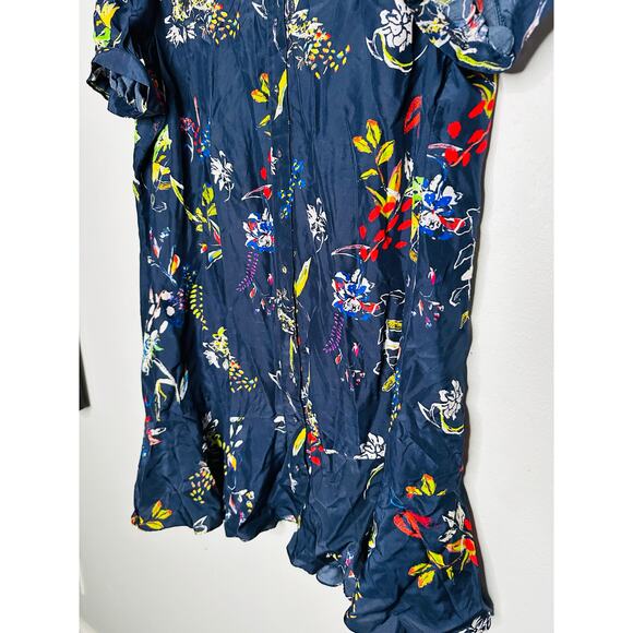 TANYA TAYLOR Navy Printed Floral Button Up Collared Aliciana Shirt Dress Size 14 - Picture 8 of 13